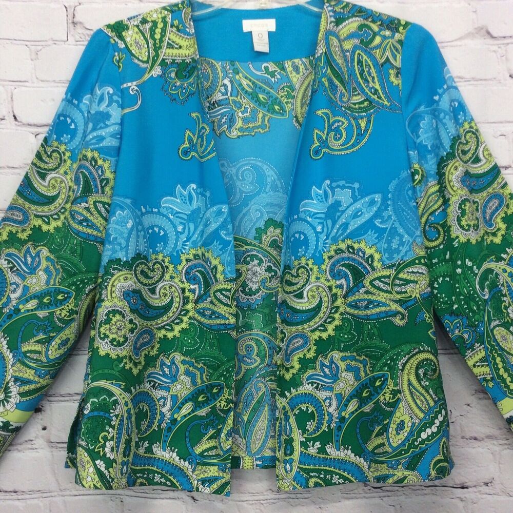 Chico's Open Front Blazer Jacket Women's Sz 0 (XS/4) Paisley Lightweight Casual - Picture 4 of 12